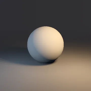 A sphere lit by a warm key light from frame right and a cool fill from frame left